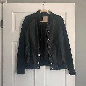 Black leather and suede bomber jacket